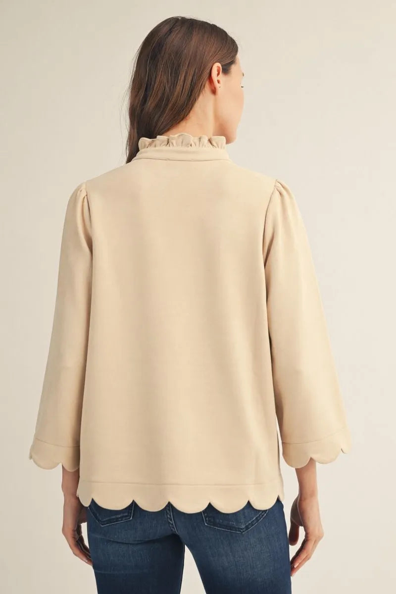 Suede Top with Scallop Edges - Champagne