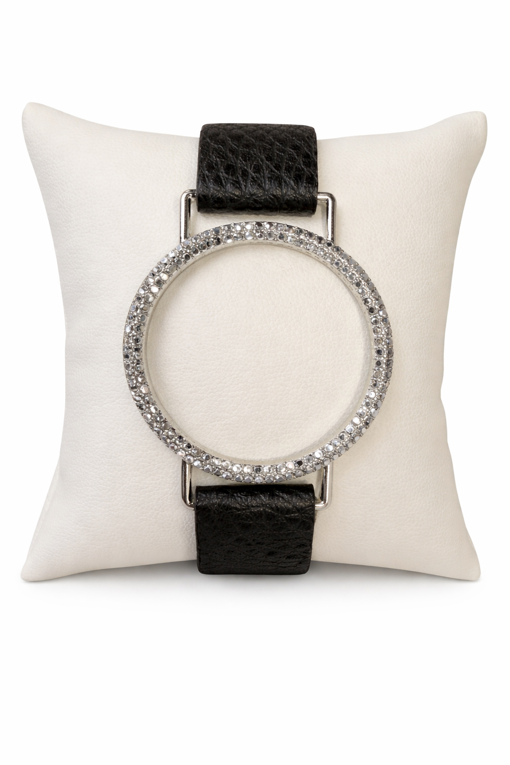 Black Leather Rhinestone Circle Bracelet