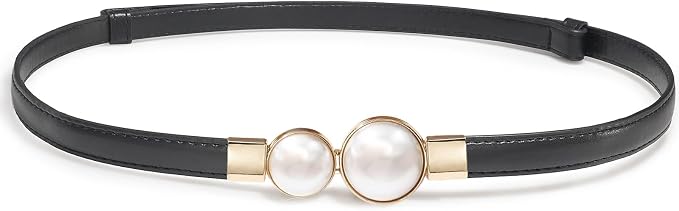 Shiny Black Belt with Gold Pearl Buckle
