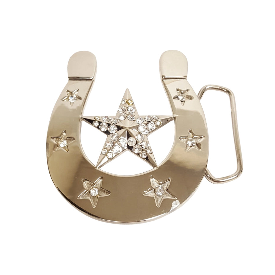 Buckle: Shiny Silver Horseshoe with Stars Buckle