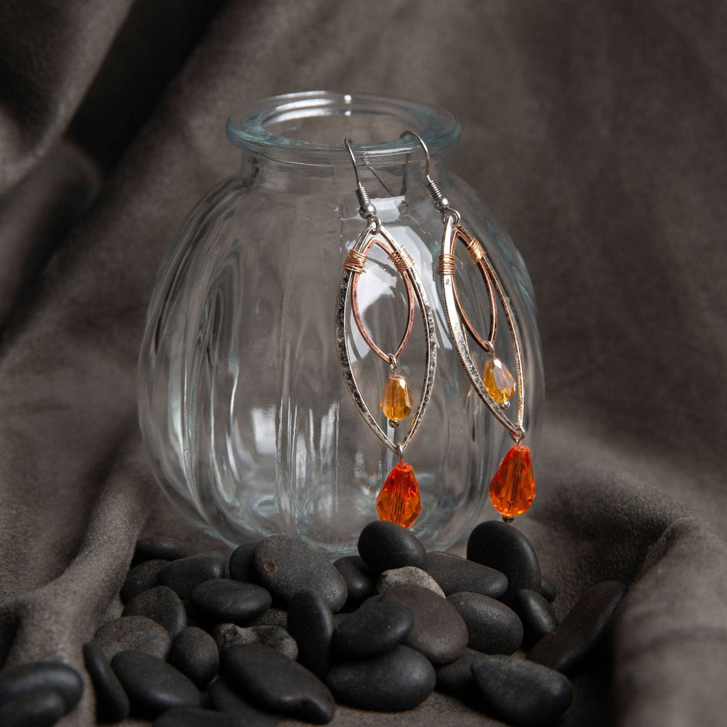 Orange Wire Wrap Beaded Earrings