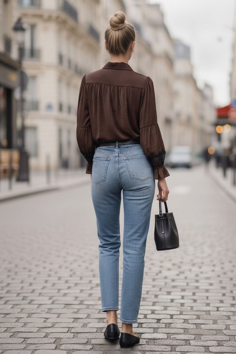 Vava Mila Lace Insert Long Sleeve Blouse