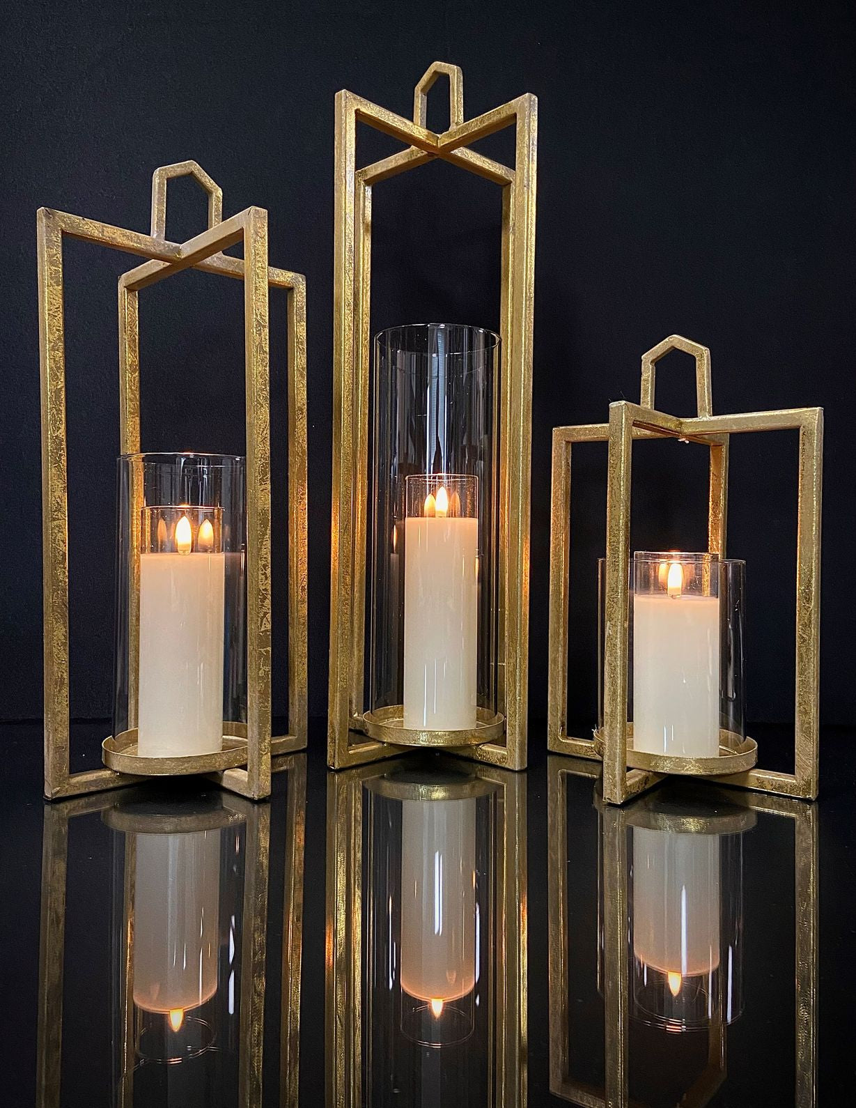 Matte Gold Lanterns Set of 3