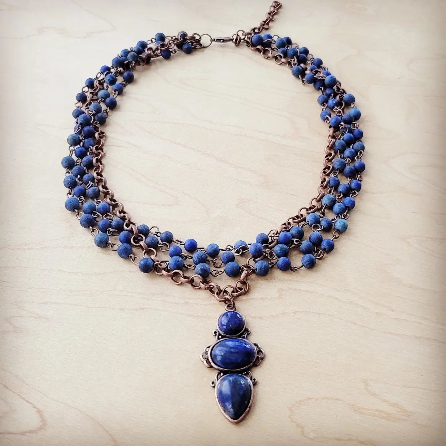 Blue Lapis Beaded Collar Necklace w/ Lapis Pendant