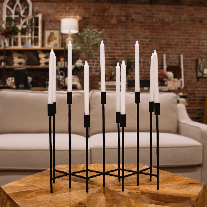 Eleven Forged Iron Taper Candelabra
