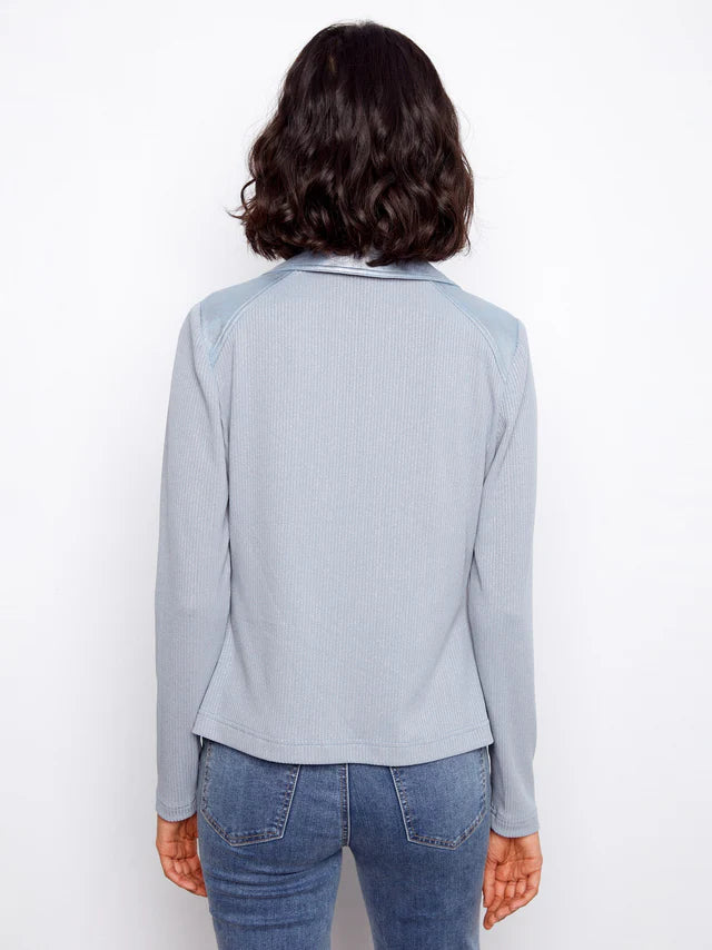 Foiled Faux Leather Rib Knit Jacket