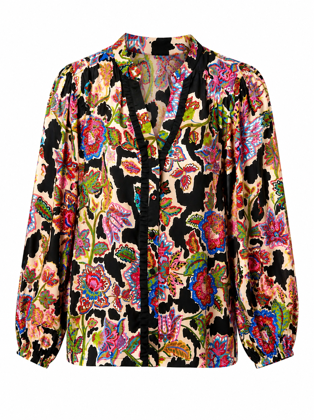 Mixed Floral Print Button Down Blouse