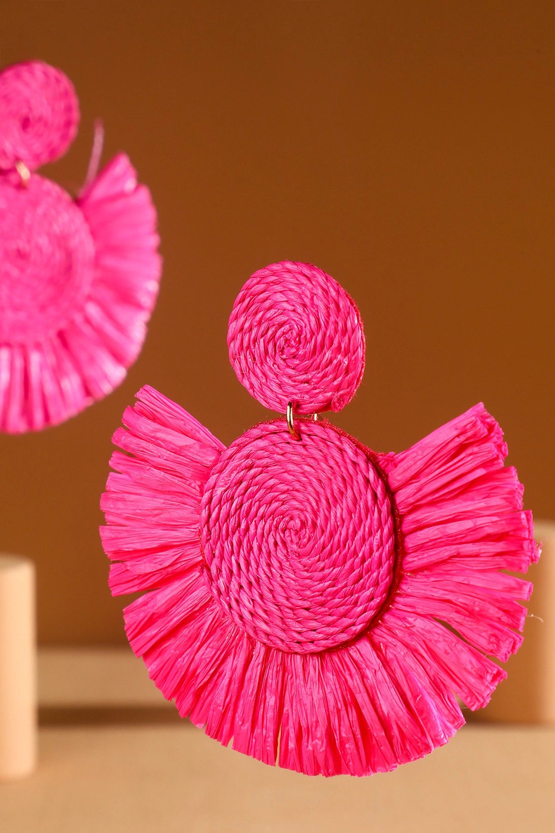 Fan Raffia Tassel & Rattan Earring