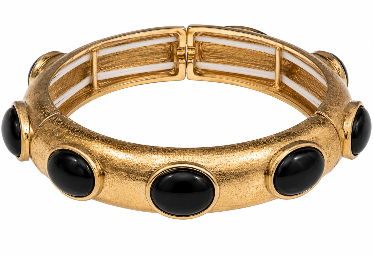 Gold Oval Stone Hinged Bangle Bracelet