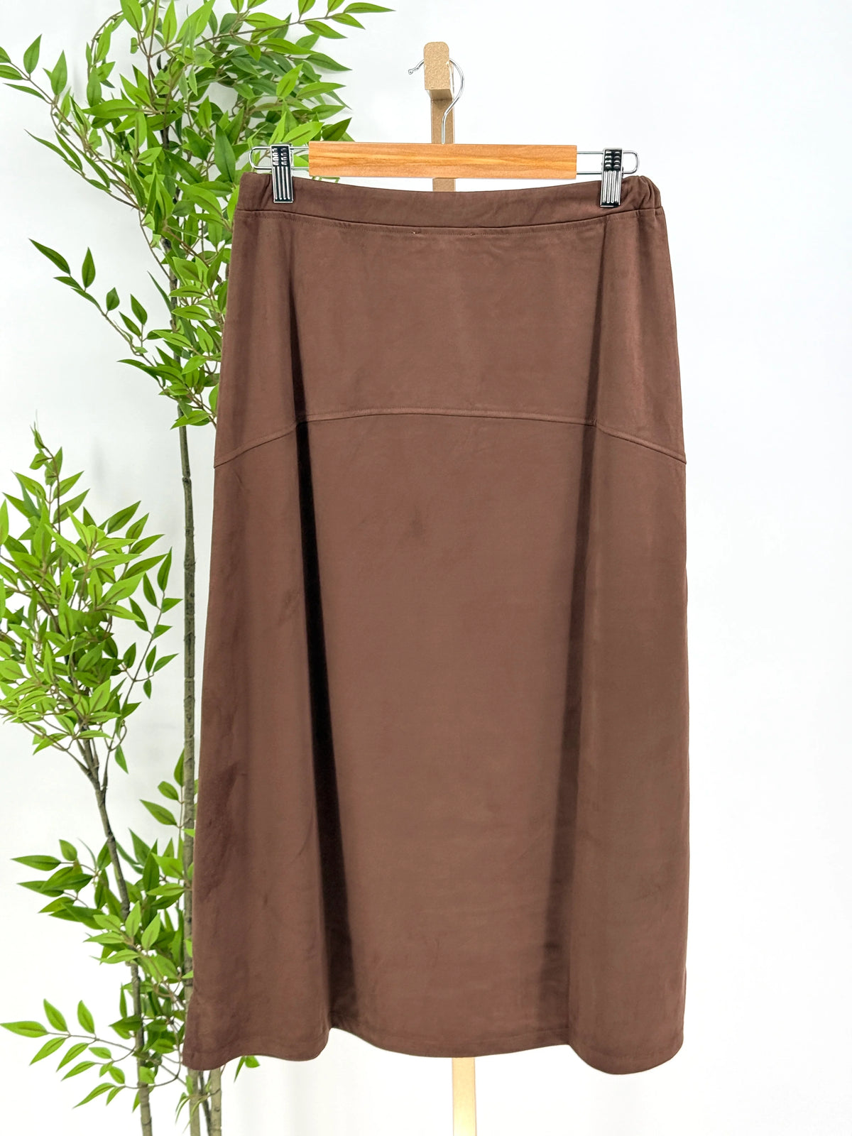 Faux Suede Flare Midi Skirt