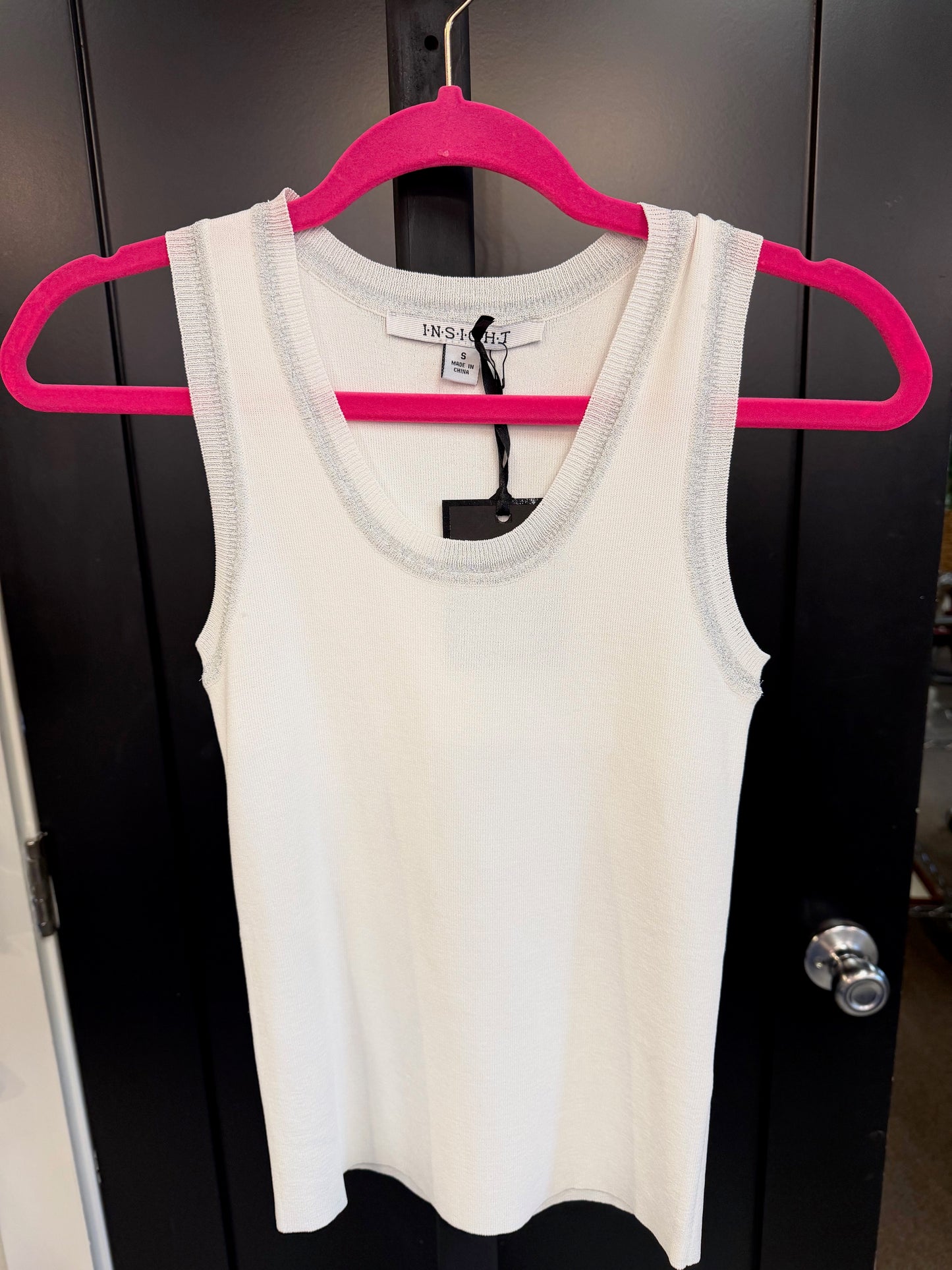 White Shimmer Trim Knit Tank
