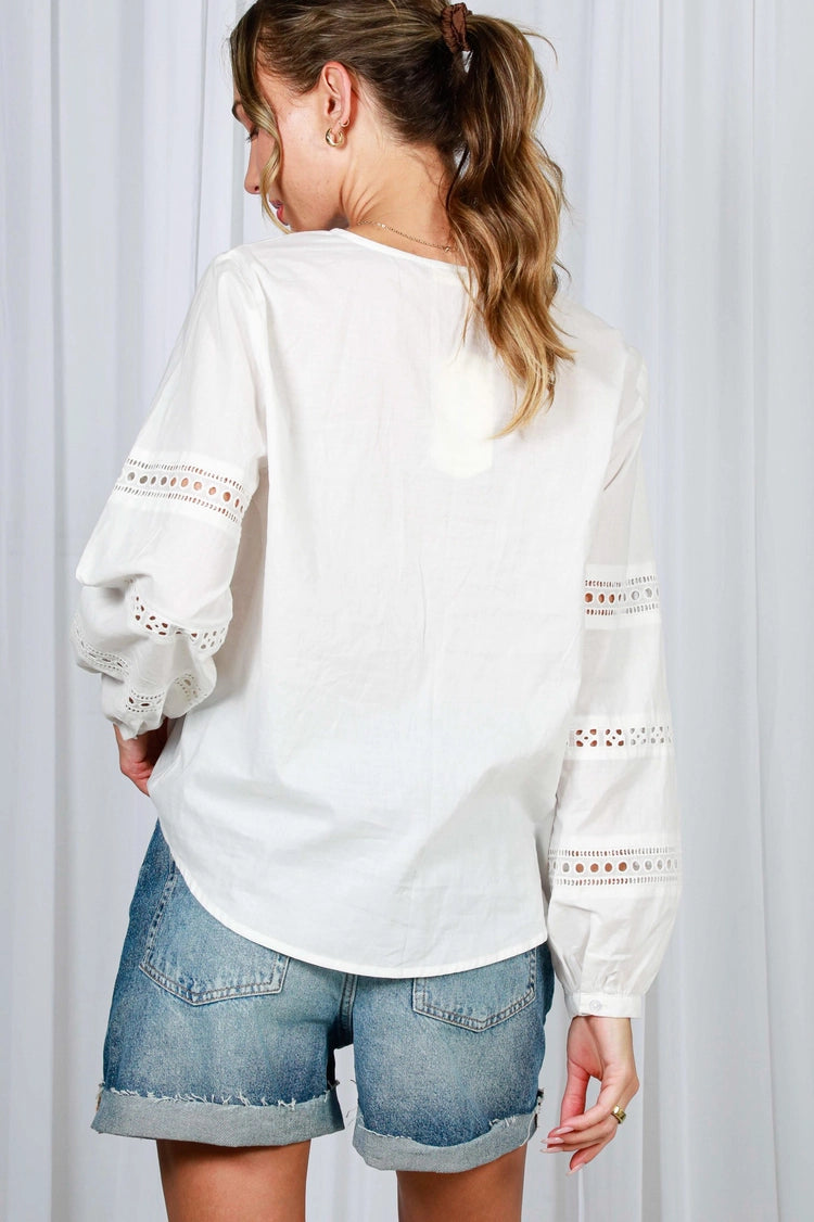 White Cutwork Cotton Blouse