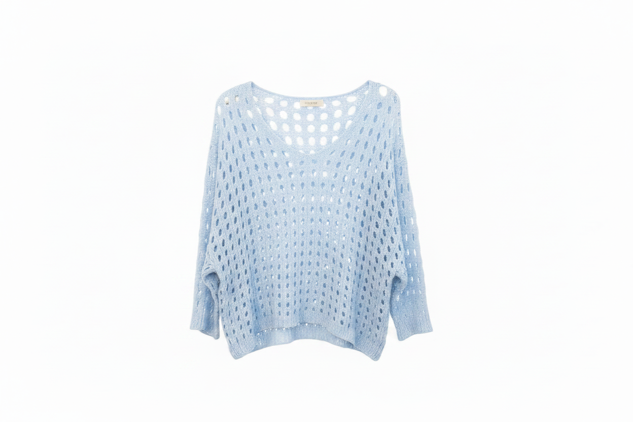 Light Blue Sparkle Sweater Open Weave