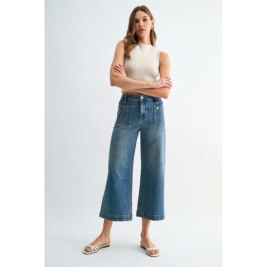 High-Rise Wide Leg Crop Jeans