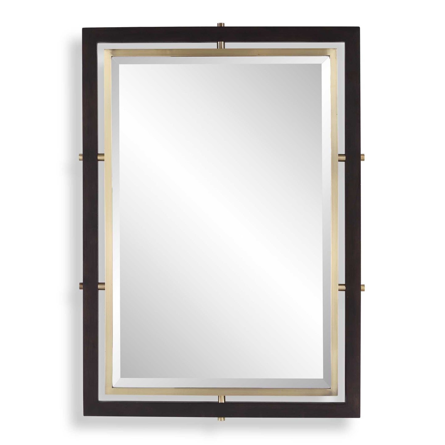 Uttermost Bach Walnut & Brass Rectangle Mirror - Brass,Gold,Woodtone