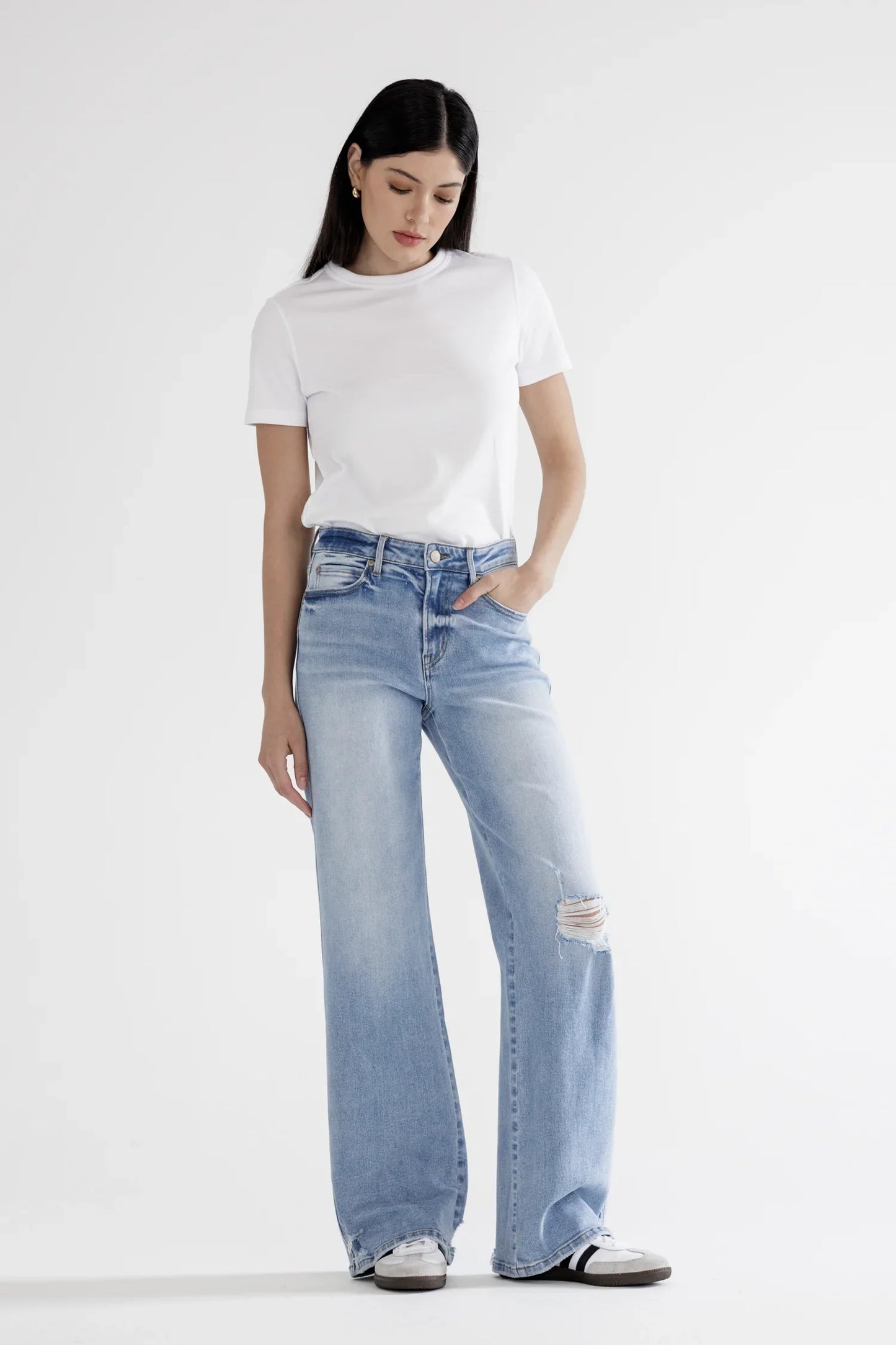 High Rise Wide Leg Distressed Jeans
