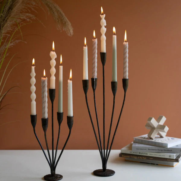 Tall Metal Taper Candelabras Set