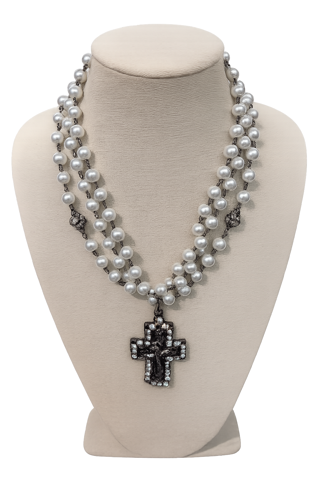 Vintage Pearl Cross Statement Necklace