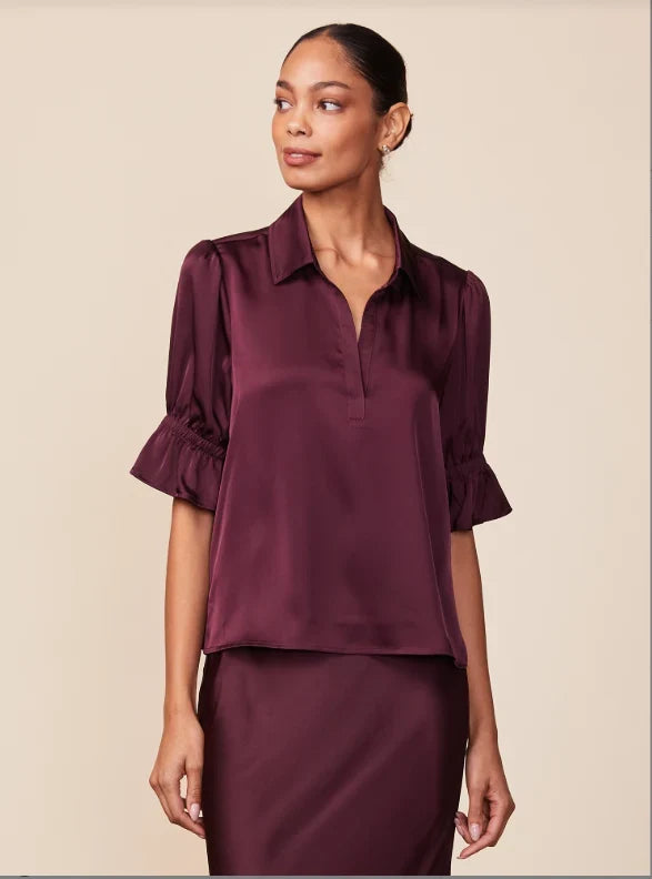 Cinched Sleeve Satin Top