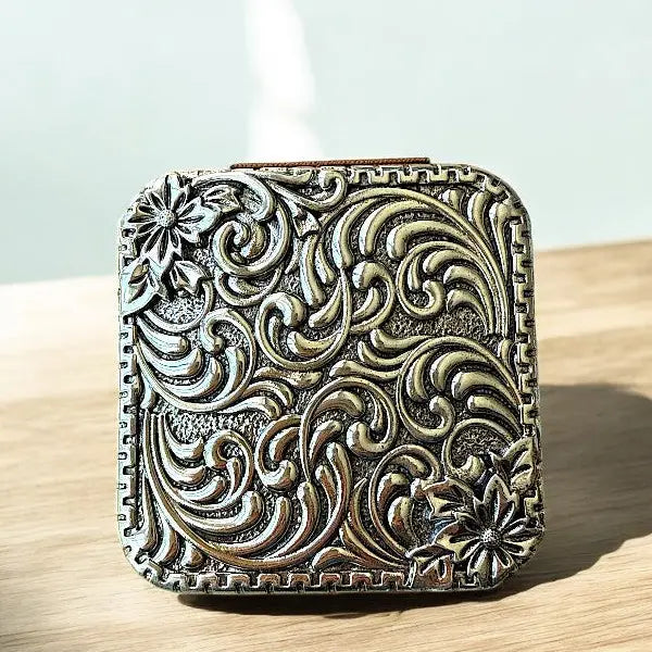 Western Embossed Metal Jewelry Box