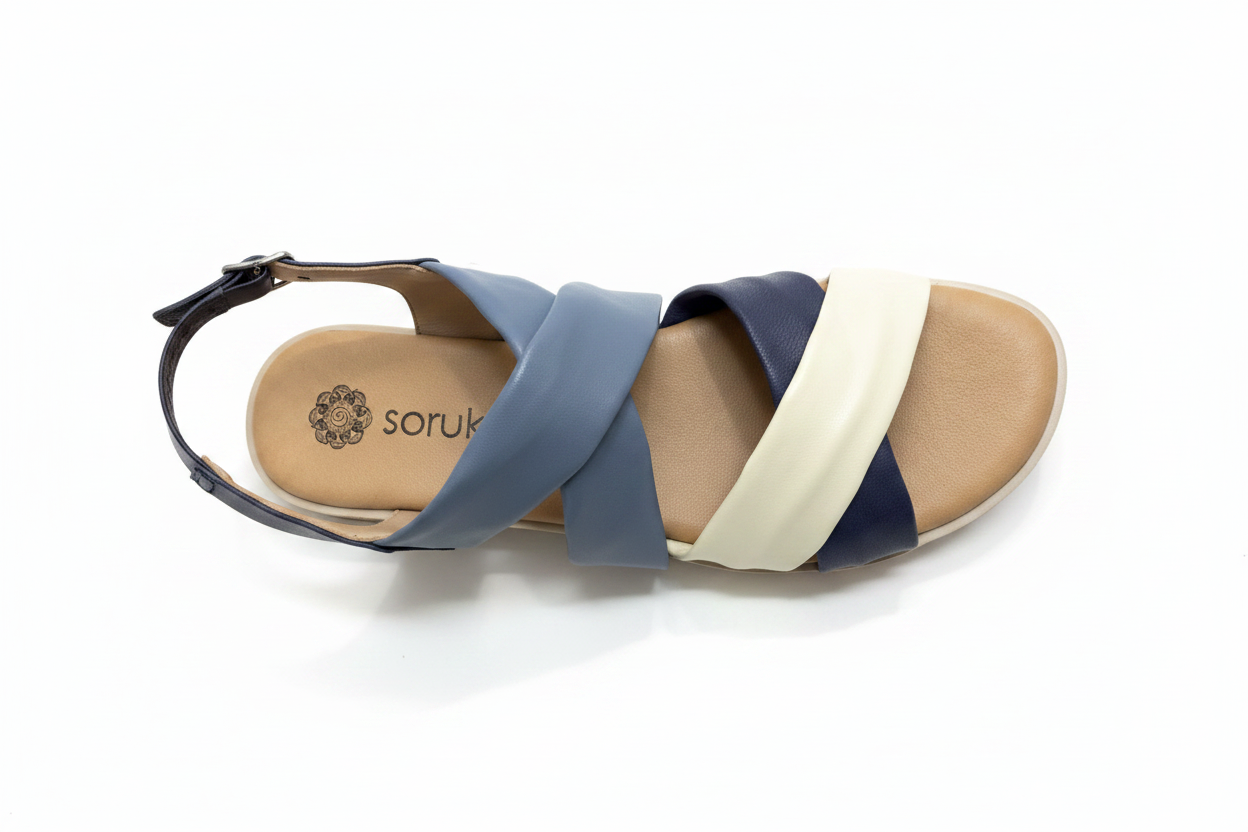 Blue and white Soruk sandal on white background