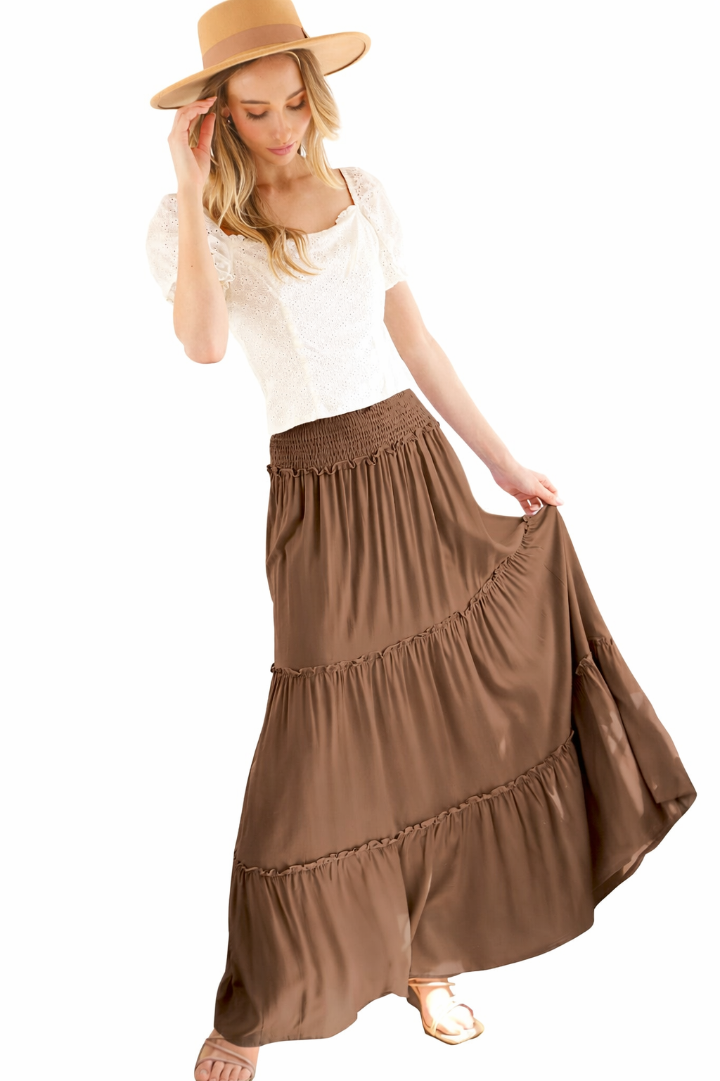 Smocked Waist Tiered Maxi Skirt