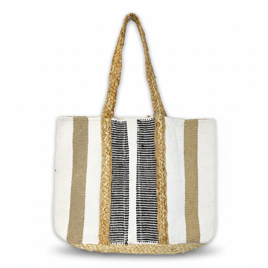 Cayman Striped Jute Tote Purse