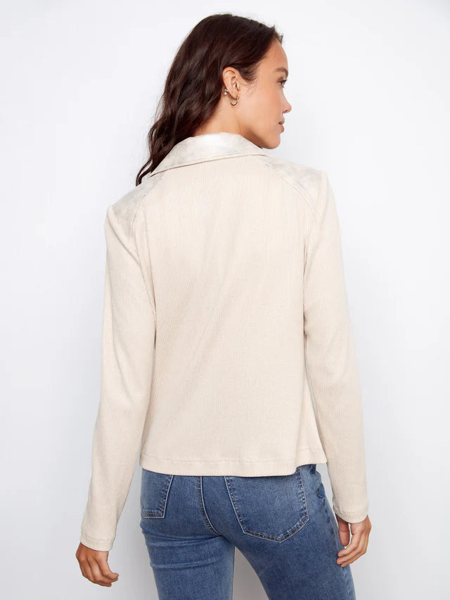 Foiled Faux Leather Rib Knit Jacket