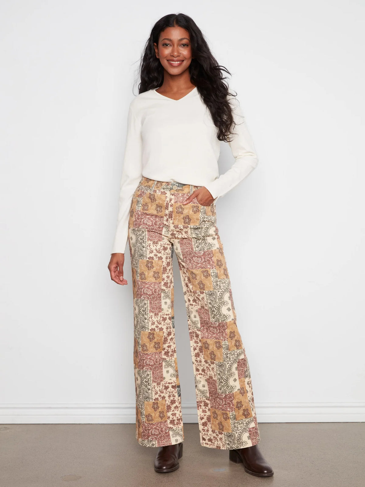 Charlie B - Wide Leg Printed Twill Pants