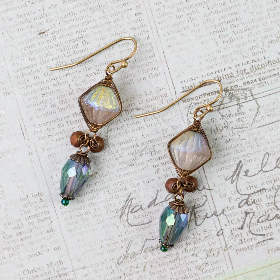 Czech Glass, Crystal Dangle Herringbone Earrings
