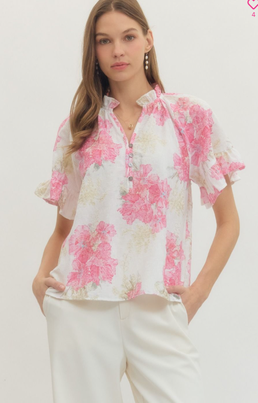 Floral Flutter Sleeve Blouse