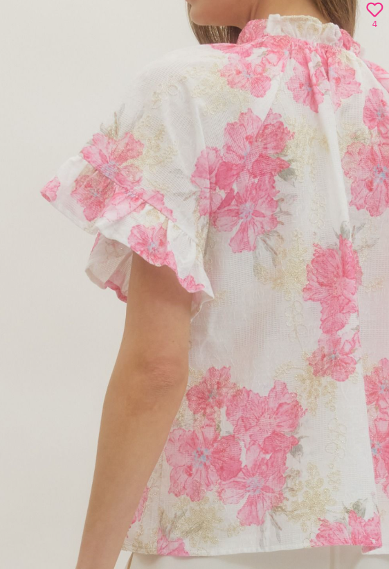 Floral Flutter Sleeve Blouse