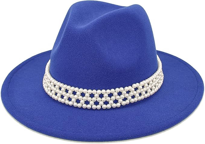 Womens Wide Brim Fedora Hat with Pearl Band