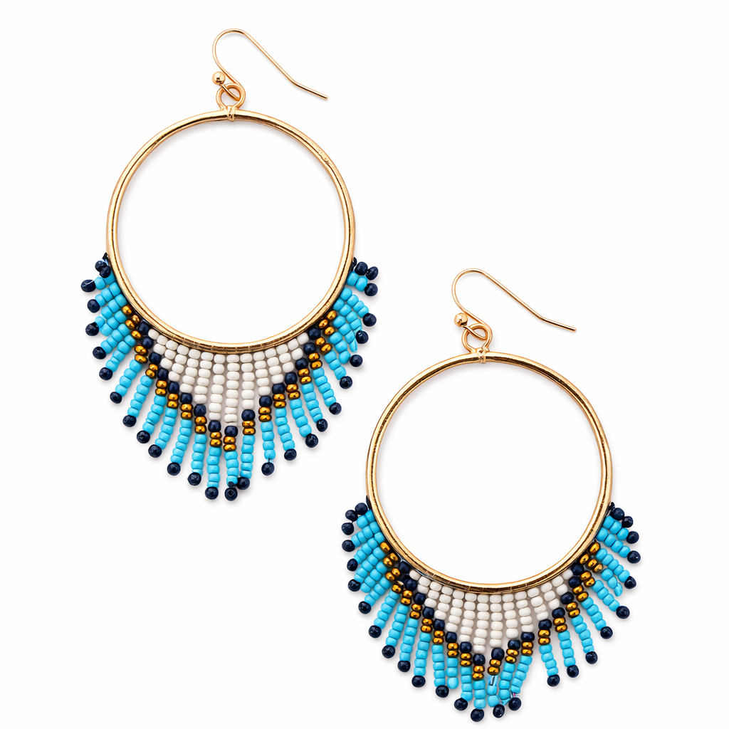 Irie Beaded Chandlier Hoop Earrings - Blue