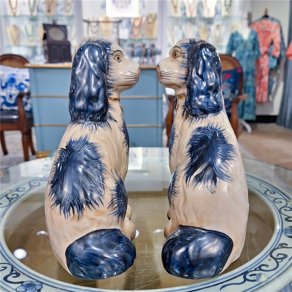 Staffordshire Dogs-Blue And White Floral