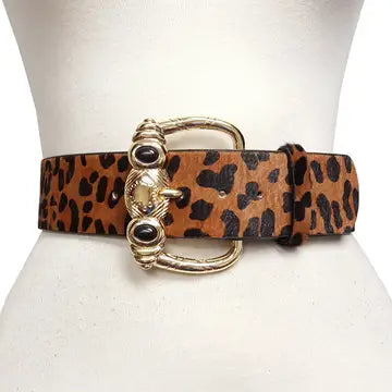 Leopard Print Hair-On Wide Leather Belt