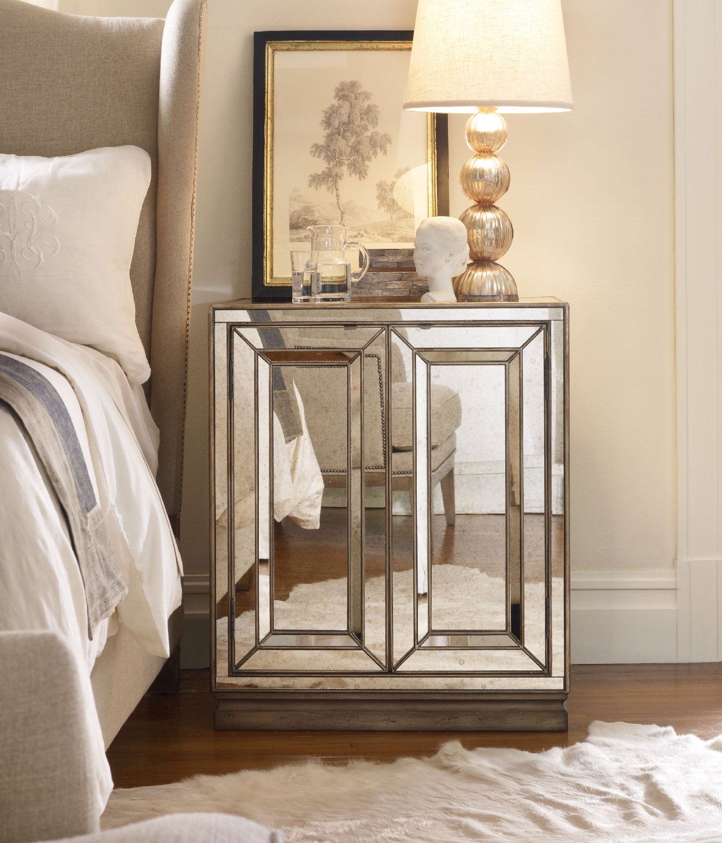 Sanctuary Two-Door Mirrored Nightstand - Visage