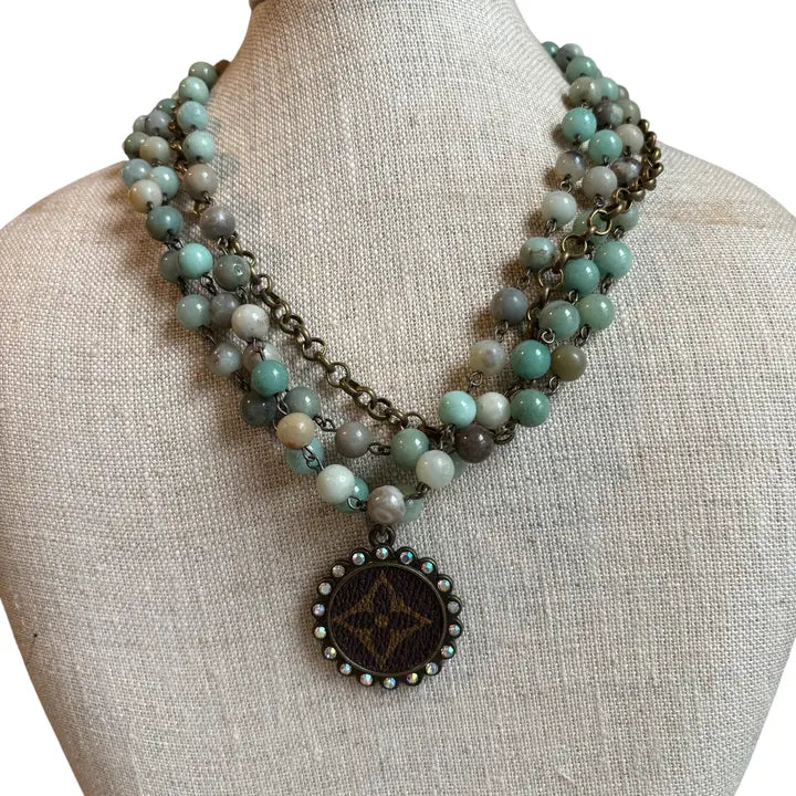 Amazonite Rhinestone Pendant Necklace