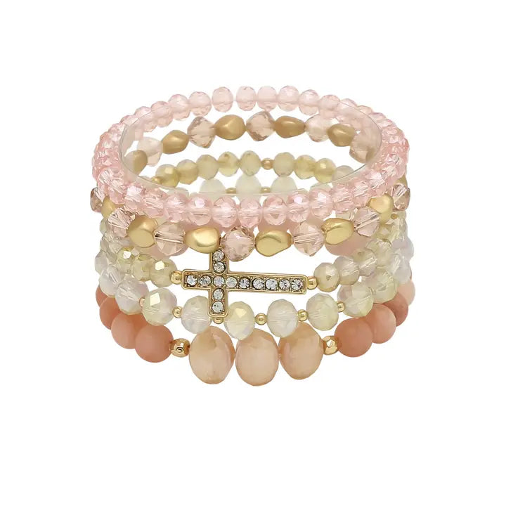 Peach Cross Stretch Bracelet Set