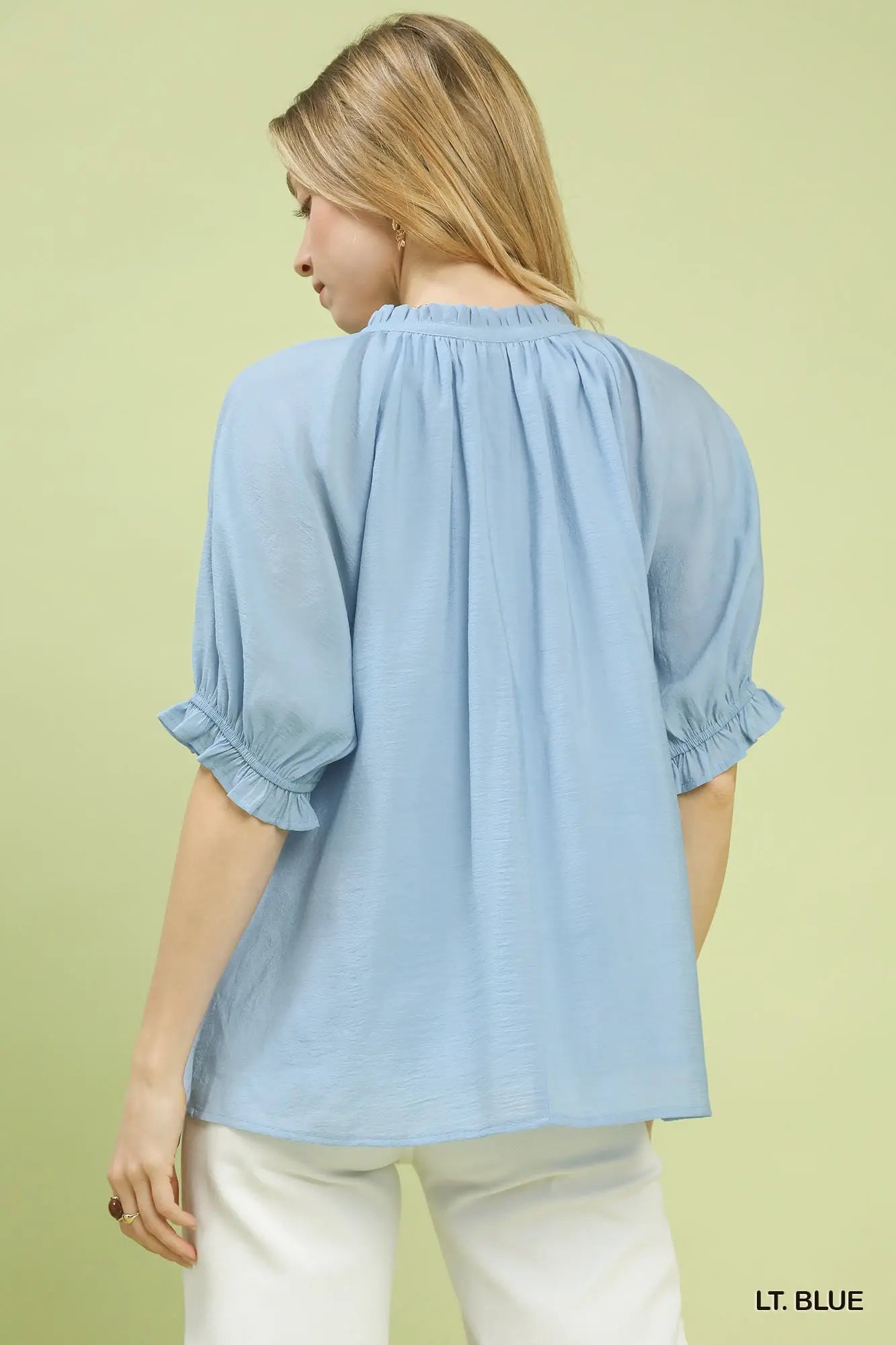 Lace Trim Puff Sleeve Blouse