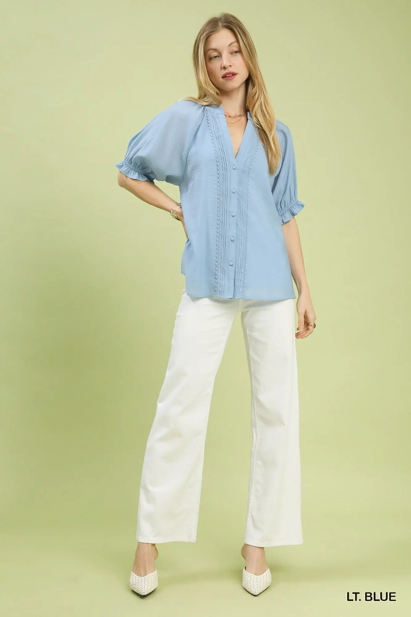 Lace Trim Puff Sleeve Blouse