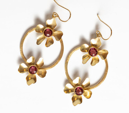 Golden Blossom Statement Earrings - Magenta