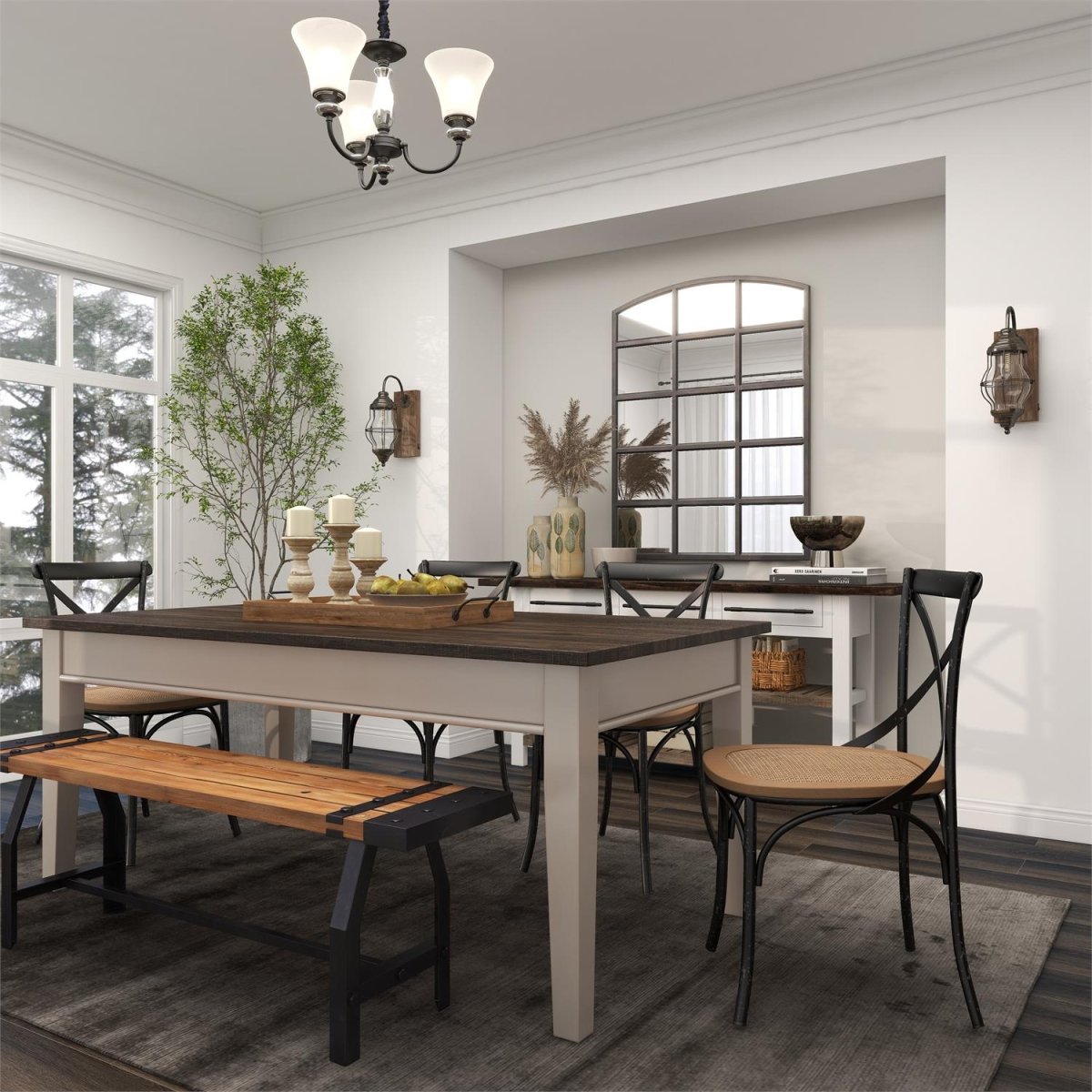 Black Metal Window Pane Mirror