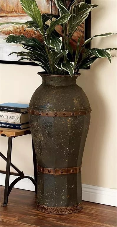 Brown Metal Distressed Vase with Rivet Details, Set of 3