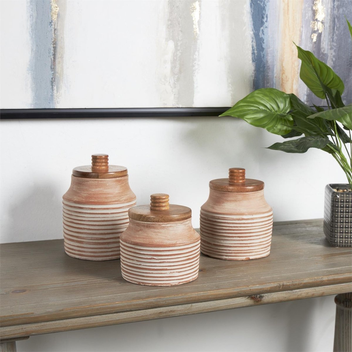 Decorative Jars With Wood Lid Set
