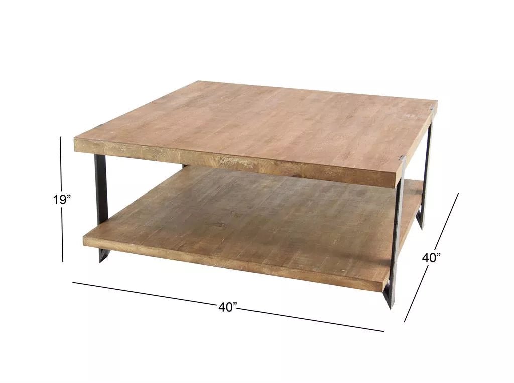 Square Metal and Wood Coffee Table