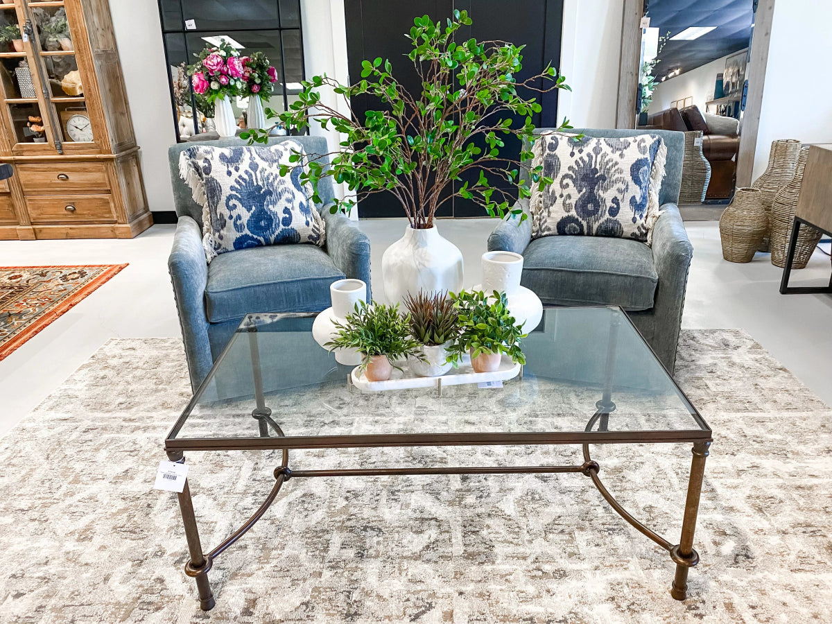 Stone Blue Nailhead Swivel Accent Arm Chair