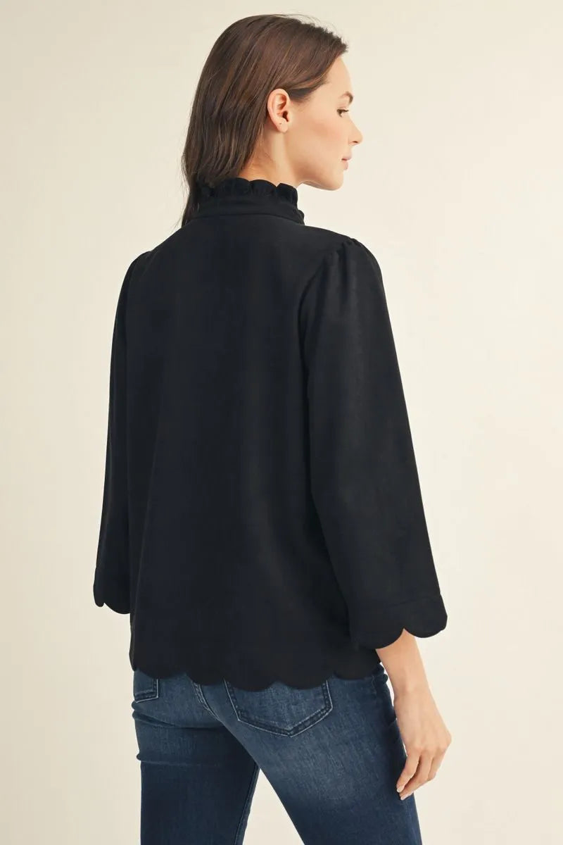 Suede Top with Scallop Edges - Black