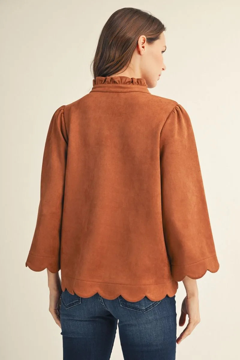 Suede Top with Scallop Edges