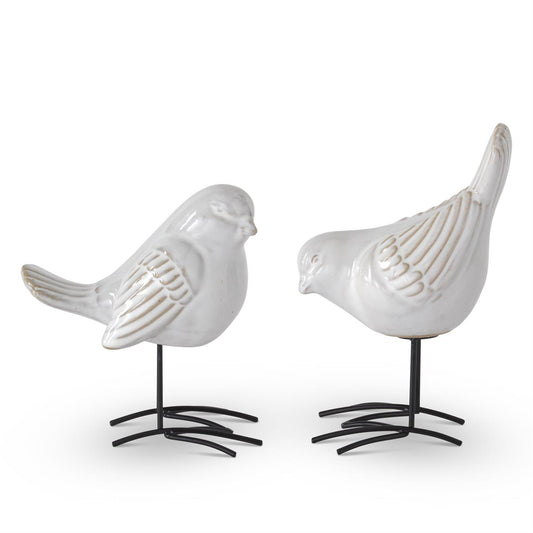 White Ceramic Birds Set of 2